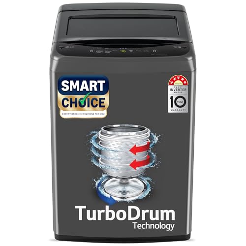 LG 7 Kg 5 Star Smart Inverter Technology Fully Automatic Top Load Washing Machine (T70VBMB1Z, Auto Prewash, Turbodrum, Stainless Steel drum, LED Display, Smart Diagnosis Middle Black)