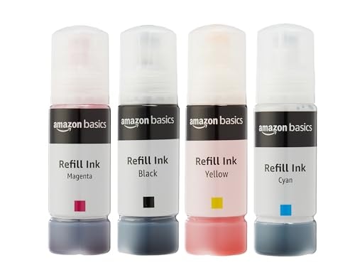 amazon basics Compatible Ink Bottle for Epson L3110, L3150, L3250, L3252 L3115, L3116, L3101, L3210, L3215, L3216, L3151, L3152, L3156 Printers Ink | Leak-Proof, Color Set Box of 4