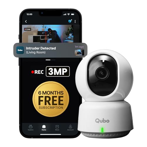Qubo Smart 360° 3MP Wi-Fi [Free 6-Month Subscription] Security Camera | 2K Indoor CCTV Cam for Home | AI Person Detection | Automatic Alarm