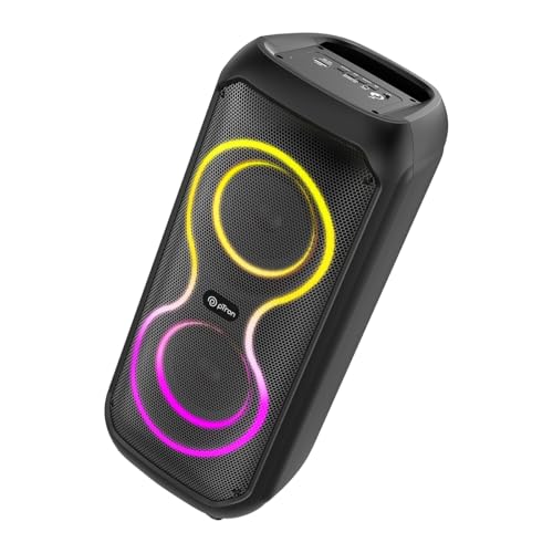 pTron Fusion ONE 48W Bluetooth Party Speaker w/Pristine Stereo Sound, Dual 4 inch Neo Drivers, Rhythmic RGB Lights, 6Hrs Playtime, BT5.3/Aux/TF Card/USB Playback Modes, Type-C Charging (Jet Black)