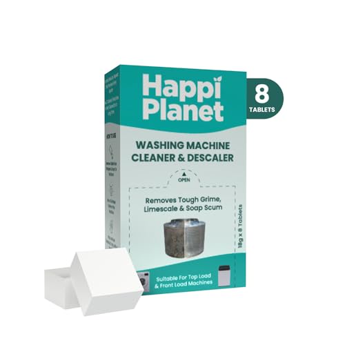 Happi Planet | Washing Machine Cleaner & Descaler Tablets | 8 Tablets | Better Than Powder | Removes Tough Grime, Limescale & Soap Scum | Used for Top Load & Front Load | Protects Clothes from Residue
