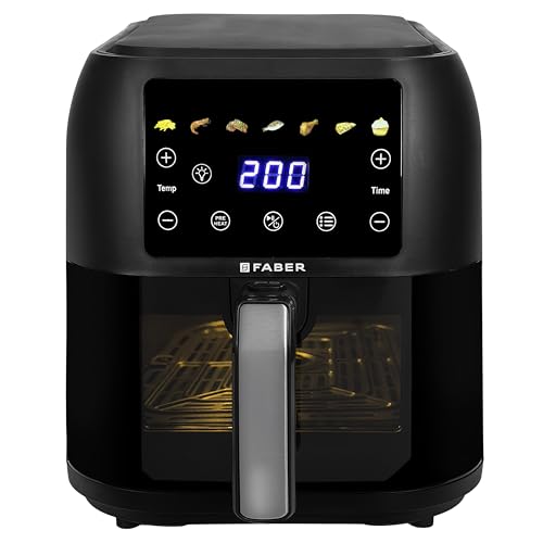 Faber 8 L 1700W Digital Air Fryer | Fry, Bake, Roast | 85% Less Oil, 200°C Swirl Heating Technology | 7-Preset Menu, Touch Control Interface, View Window, Auto Shut-Off | Black
