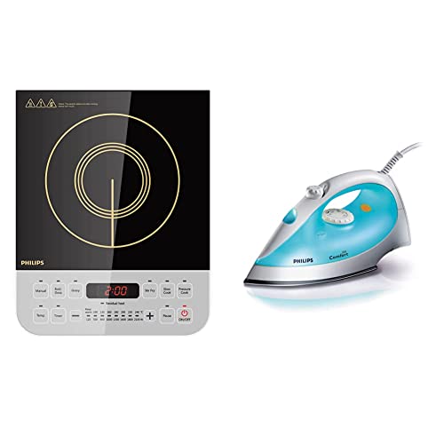 Philips Viva Collection HD4928/01 2100 watts Induction Cooktop (Black) & GC1011 1200 watts Plastic Steam Iron (Colour May Vary) Combo
