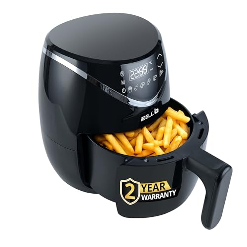 iBELL 3.2L Air Fryer For Home |800W, Feather Touch Control, 6 Preset Cooking Modes, Adjustable Temperature, One Basket with Steam Rack, Oil-Free Healthy Cooking (Black)