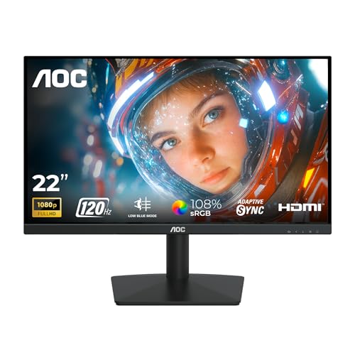 AOC 22B15H2 21.45” Full HD IPS Monitor | 120Hz Refresh Rate | 1ms MPRT | Adaptive Sync | 3-Sided Frameless | Low Blue Mode | HDMI & VGA | Black