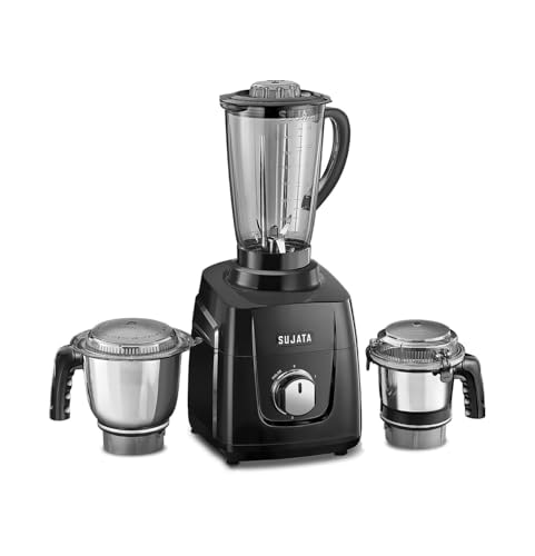 Sujata MG01 Mixer Grinder|1000 Watts Double Ball Bearing Motor|24000 RPM| Non-Stop 90 Mins Running|3 Jars including 1750ml Blender, 1000ml Grinder, 500ml Chutney Jar| (Black)