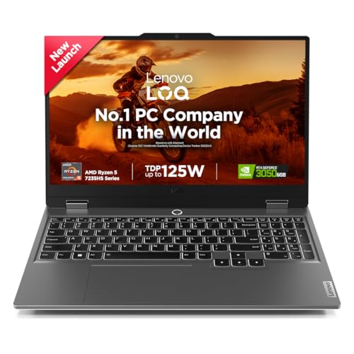 Lenovo LOQ, AMD Ryzen 5 7235HS, RTX 3050-6GB, 12GB RAM, 512GB SSD, FHD, 15.6"/39.6cm, 144Hz, Windows 11, Office Home 2024, Grey, 2.4Kg, 3 Mon. Game Pass, 83JC00EEIN, Gaming Laptop