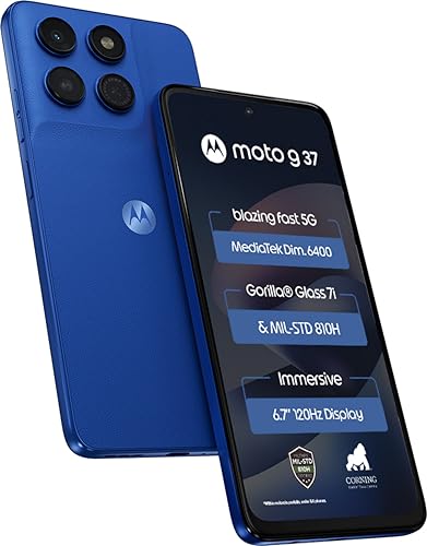 Motorola Moto g37 5G (Pantone Nautical Blue, 64GB Storage, 4GB RAM) | 6.67-inch HD+ 120Hz Display | Dimensity 6400 | 50MP Camera | 5200mAh Battery | 20W Charging