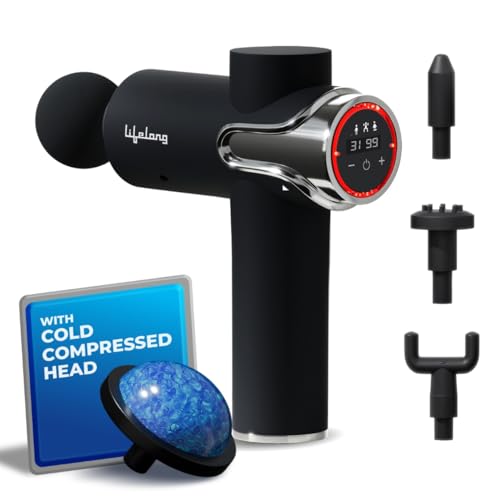 Lifelong LLGM189 Gun Massager with 5 Massage Heads |4700 RPM| 3 Modes & 99 Speed Settings, Rechargeable, Cold Compression & Deep Tissue Percussion Massage for Pain Relief of Full Body Muscles