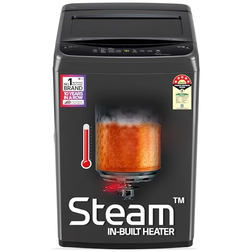 LG 9 Kg, 5 Star, Smart Inverter Technology, In-built heater with Steam, Fully Automatic Top Load Washing Machine (T90VBMB1S, Turbodrum, Stain Clean, LED Display, Smart Diagnosis, Middle Black)