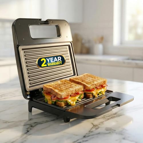 iBELL SM410N 800W Sandwich Maker Electric | Non-Stick Grill & Toast Plates | Handle Lock System | Fast Heating Toaster | Compact Design (Black)
