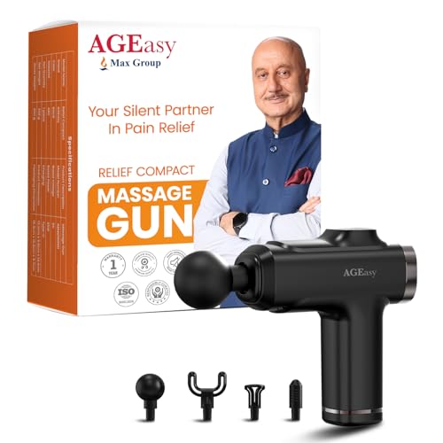 Antara AGEasy (Max Group) Relief Compact Massage Gun | 8 Speed Levels, 4 Massage Heads | USB Type-C Rechargeable Handheld Massager | Full Body Pain Relief Muscle Massage Machine for Men & Women (Black)