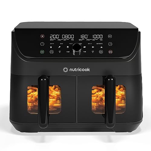 Nutricook Air Fryer 8.5L Duo2 Vision, 2026 New Launch with Independent Dual Baskets, Clear Window & Light, 100% Toxin-Free, No PTFE, PFOA or Microplastics, 2400W, 6 Presets, 2-Year Warranty