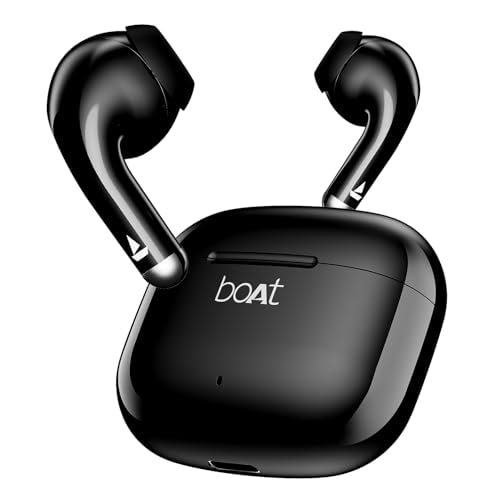boAt Airdopes 101v2, 35H Battery, ENx Tech, 13mm Drivers, ASAP Charge, Flex-Fit Ear Tips,Stream Ad Free Music via App Support, Bluetooth Earbuds, TWS Ear Buds Wireless Earphones with mic (Pitch Black)