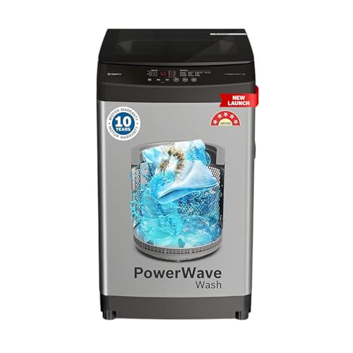 Bosch 7 kg 5 Star Fully Automatic Top Loading Washing Machine (WOE70AH0IN, PowerWave Wash & in-built Dual Lint Filter, Stainless Steel VarioDrum with 5 fin Pulsator, Water Save, Eco Wash, Med Grey)