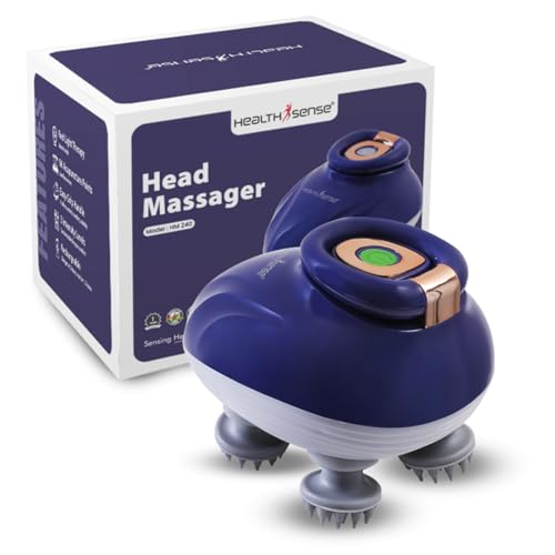 HealthSense Rechargeable Head Massager Machine with 96 Silicone Points | Red Light Therapy | 3 Speed Modes | Detachable Heads | Hair Growth, Deep Scalp Massage, Pain Relief & Relaxation HM 240 (Blue)