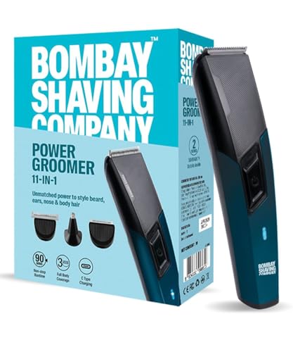 Bombay Shaving Company 11 In 1 Trimmer Men|All In One Full Body Trimmer|90 Min Charge Time|90 Mins Run Time|Hair, Ear, Beard, Body, Nose Trimme|Type C Charging|Power Groomer (New Model),Blue