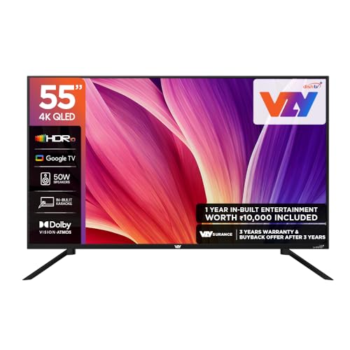 VZY 139 cm (55 Inches) QLED 4K Ultra HD Smart Google TV | 1 Year Watcho & Royale Sports Kids/Family Pack | Dolby Vision-Atmos | HDR10 | Voice Remote | Chromecast | 50W Sound | MEMC (X55UHQG5AV)