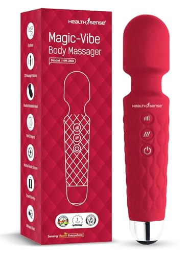 HealthSense Cordless Full Body Massager Machine for Pain Relief, Handheld Back Massage Machine with Medical Grade Silicone, Fast Charging, 8 Speeds, 20 Modes & 1 Year Warranty | Magic Vibe HM260