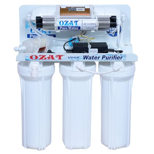 OZAT PURE WATER 6-Stage UV UF Water Purifier | Wall-Mounted | 25 LPH Flow Rate | Advanced Filtration for Safe Drinking Water, White