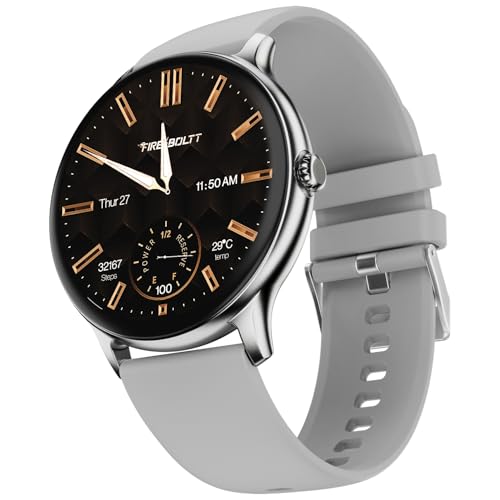 Fire-Boltt Phoenix Pro Round Smart Watch 1.39″ HD Display with Bluetooth Calling, AI Voice Assistant, SpO2 & Heart Rate Monitor, 120+ Sports Modes, IP67 Waterproof Smartwatch for Men & Women - Grey