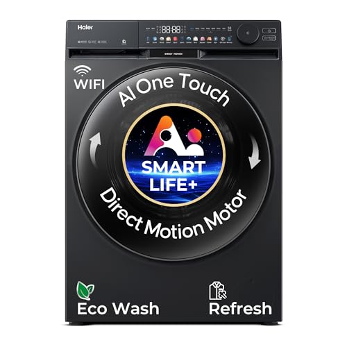 Haier 12 Kg AI Color Panel, One-Touch Smart Wash, Fabric Detection Fully Automatic Front Load Washing Machine with In-Built Heater,WI-FI, Black (HW120-DM14F9BKU1)