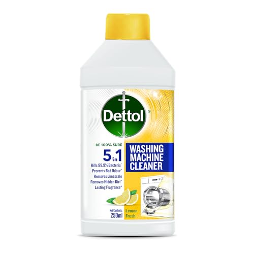 Dettol 5 in 1 Washing Machine Cleaner & Descaling Liquid for top load and front load| Lemon 250ml | Removes Limescale, Dirt and Bad odour | Kills 99.9%* Bacteria