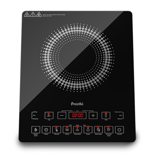 Preethi Indicook IC125 | 2100-Watt Induction Cooktop | Fast Gas-Free Cooking | No LPG Required | Preset Indian Menus | Crystal Glass Plate | Black