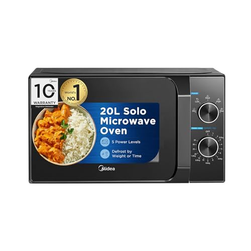 Midea 20L Solo Microwave Oven | 5 Power Levels + Defrost | 10-Year Magnetron Warranty | Mechanical Knob Control | Easy-Clean Powder-Coated Cavity | Energy Efficient | Oven for Reheating & Cooking