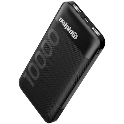 Salpido 10000mAh Power Bank with Dual Output, Portable Slim Design, Lithium-Ion Polymer Battery, Smart Chip Safety and LED Indicator, for iPhone, Samsung &All Smartphones (12V, PN-951,Black)