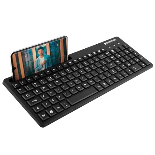 ZEBRONICS K36 Wired USB Keyboard with 106 Keys, Slim Design, Smartphone Holder, Retractable Stand, 1.2m Cable Length with Â‚Rupee Key
