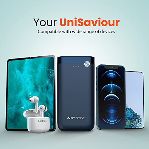 Ambrane 20000mAh Powerbank,20W Fast Charging,USB Type-C Input Triple Output (2 USB&1 Type C) Power Delivery,Quick Charge for iPhone,Android&Other Devices,Made in India + Type C Cable (PP-20 Pro,Blue)