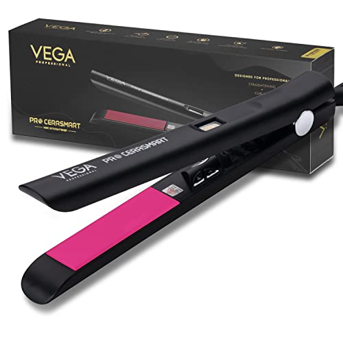 VEGA PROFESSIONAL Pro Cera Smart Hair Straightener With Tourmaline Ceramic Floating Plates,Ultra Quick Heat Up&Adjustable Temperature,(Vpmhs-06),Black