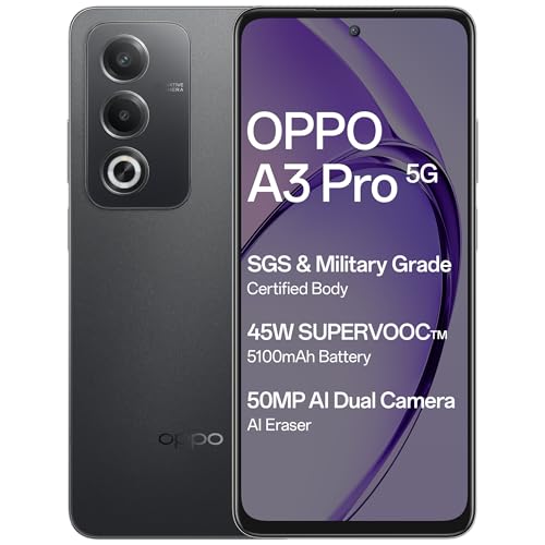 Oppo A3 Pro 5G (Starry Black, 8GB RAM, 128GB Storage)|6.67” HD+ 120Hz Refresh Rate Screen | 45W SUPERVOOC|with No Cost EMI/Additional Exchange Offers