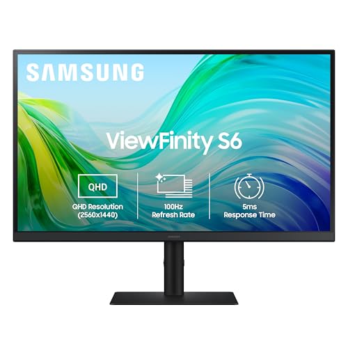 Samsung 27" (68.5cm) IPS 2K QHD Monitor|2560 X 1440|100 Hz|5ms|300nits|Height Pivot Adjustable Stand|SRGB 99%|Ports-HDMIX2,DP,Headphone|Eye Saver Mode|Flicker Free|Off Timer Plus|LS27F610EAWXXL|Black