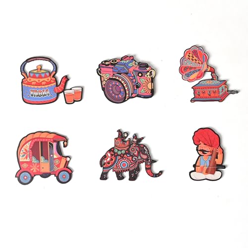 GKD Indian Culture Wooden Fridge Magnet | Traditional & Heritage-Themed Refrigerator Magnet | Souvenir & Home Decor | Gift for India Lovers Pack of 6