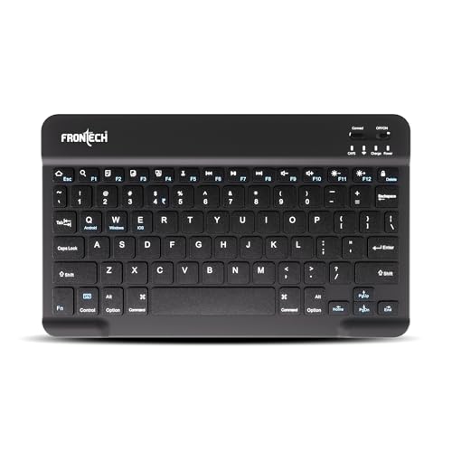 FRONTECH Ultra-Slim Wireless Mini Bluetooth Keyboard with 78 Keys, Rechargeable Battery, Compact Design for Windows/Mac/Android/iOS – (FT-1603) (Black)