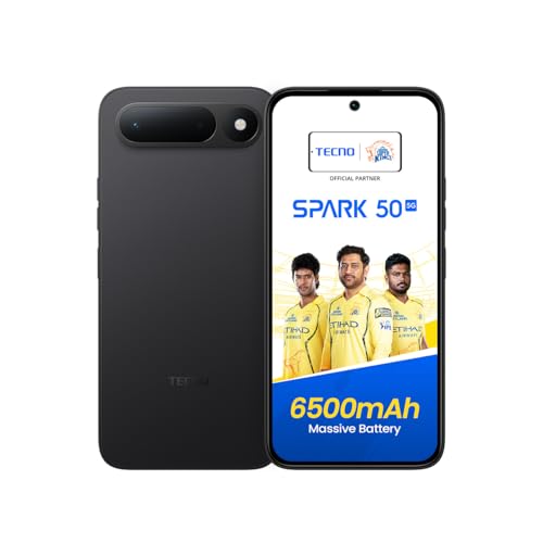 Spark 50 5G (Ink Black, 4GB+128GB) | 6500mAh Battery + 45W Fast Charger | Upto 18GB* RAM | MIL-STD 810H Protection | Fastest 8X Network Speed* with URSP | 120Hz Smooth Display | AI Flash Snap