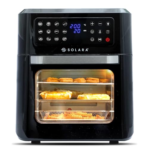 SOLARA 12L Air Fryer Oven for Home Kitchen, 1800W OTG Air Fryer Oven 12 Litre with 12 Presets, 9 Accessories, Grill, Roast, Bake, Reheat, AirFryer OTG, XX-Large, Recipe E-book, 1 Year Warranty, Black