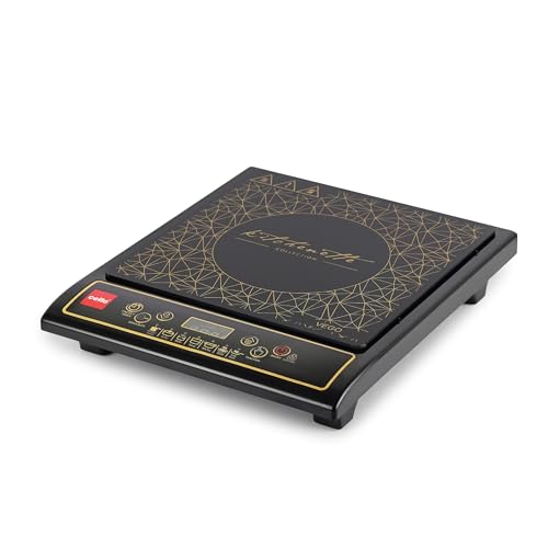 CELLO Vego Induction Stove Cooktop 1600 Watts Black | Safe & Reliable, Unique Glass Design, Customized Preset Menu, 7 Stage Power Settings | For Kitchen & All Types of Utensils | 1 Year Warranty