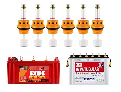 Exide Batteries Compatible [NOT for Other Batteries] Inverter Battery Water Level Float Indicator Cap Set with Fumes Filtration - 1 Set of 6 Pieces for 1 Battery (Yellow-27 mm)