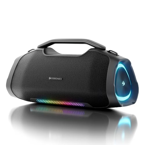 Zebronics 2026 Launch 75W Bluetooth Speaker, Upto 5Hrs Playback, Dual 78mm Drivers, 101mm Subwoofer, Dual Passive Radiators, RGB Modes, 6.3mm Mic Input, TWS, BT v5.3, Type-C (Sound Feast 550)