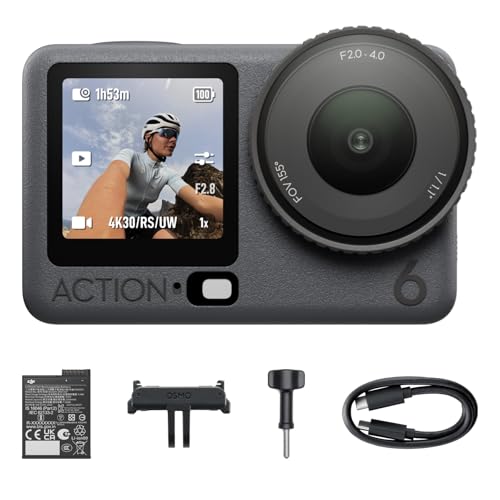 DJI Osmo Action 6 Standard Combo, Action Camera with 1/1.1" Square Sensor, Variable Aperture of f/2.0–f/4.0, Cold-Resistant, 4hrs Battery, Action Camera 4K Ideal for Quick Capture of Exciting Moments