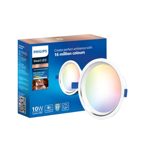 Philips 10W Smart Wi-Fi Aura Dimmable Downlight | Voice Control Compatible with Alexa & Google Assistant | App Controlled LED Ceiling Light | Natural White, Pack of 1