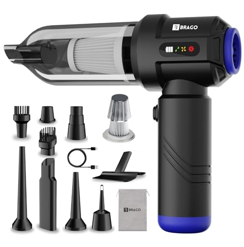 Brago TurboVac Cordless Vacuum Cleaner for Car & Home, 18500Pa Powerful Suction, 4-in-1 Portable Vacuum & Air Blower, 9600mAh Battery (40 Mins Runtime), 3-Speed BLDC Motor