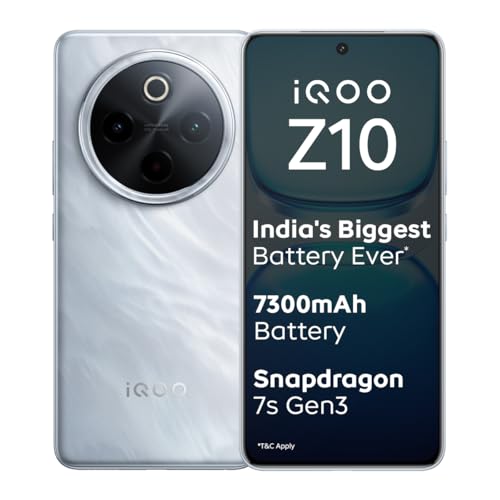 iQOO Z10 5G (Glacier Silver, 8GB RAM, 128GB Stroage) | India's Biggest Ever 7300 mAh Battery | Snapdragon 7s Gen 3 Processor | Brightest Quad Curved AMOLED Display in The Segment