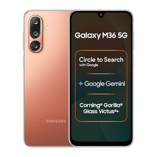 Samsung Galaxy M36 5G Mobile (Orange Haze, 6GB RAM, 128GB Storage) | Google Gemini| Gorilla Glass Victus+ | 7.7mm | AI Enhanced 50MP OIS Triple Camera | Nightography| Lag-free Gaming | Without Charger