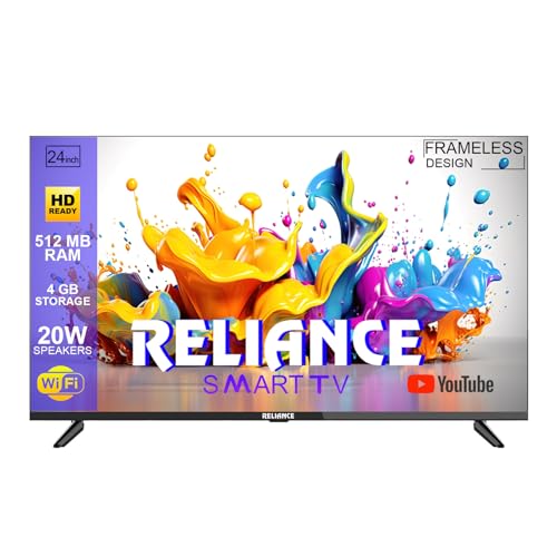 Reliance 60 cm (24 inches) HD Ready Smart Android LED TV, Frameless Design, IPS A+ Display, 20W Sound Output, Model RO24MP3972HD (Black)