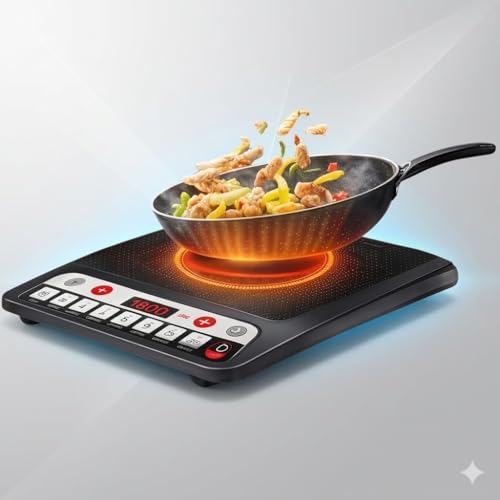 2000W Induction Cooker with Slide LED Display | 9 Heat Levels | 4-Hour Timer | Crystal Glass Top Portable Induction Cooktop | Energy Efficient Electric Stove | Compatible with All Induction Cookware