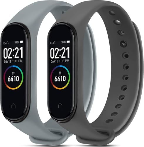 CERLINK Silicone Strap for Mi Band 3/Mi band 4 Xiaomi Smartwatch Band Lightweight Waterproof Sports & Fitness Straps (Light,Dark Grey)